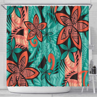 Plumeria Polynesian Pattern Shower Curtain Unique Fantasy Teal Orange