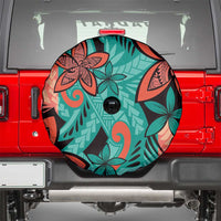 Plumeria Polynesian Pattern Spare Tire Cover Unique Fantasy Teal Orange