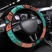 Plumeria Polynesian Pattern Steering Wheel Cover Unique Fantasy Teal Orange
