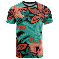 Plumeria Polynesian Pattern T Shirt Unique Fantasy Teal Orange