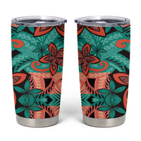 Plumeria Polynesian Pattern Tumbler Cup Unique Fantasy Teal Orange