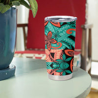 Plumeria Polynesian Pattern Tumbler Cup Unique Fantasy Teal Orange