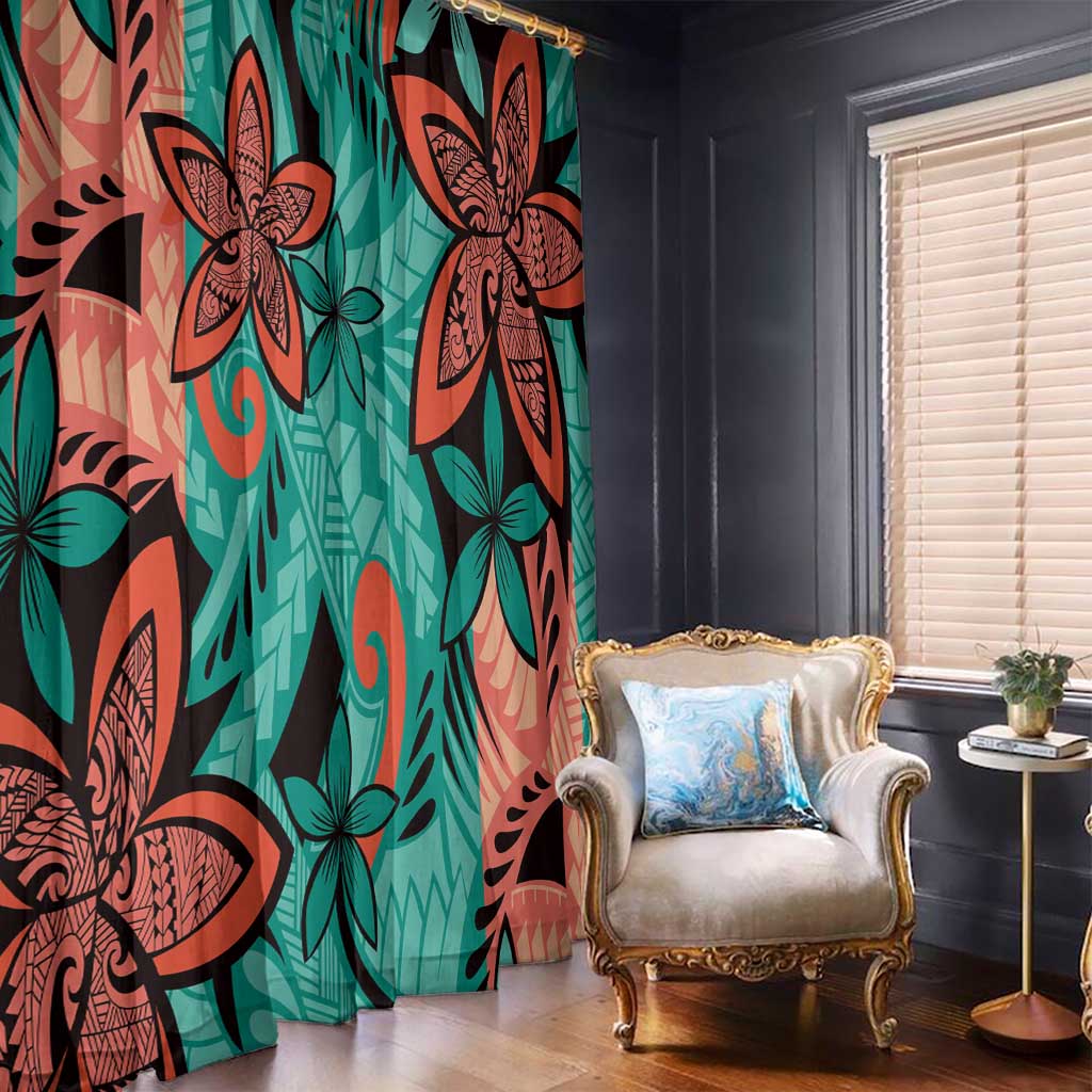 Plumeria Polynesian Pattern Window Curtain Unique Fantasy Teal Orange