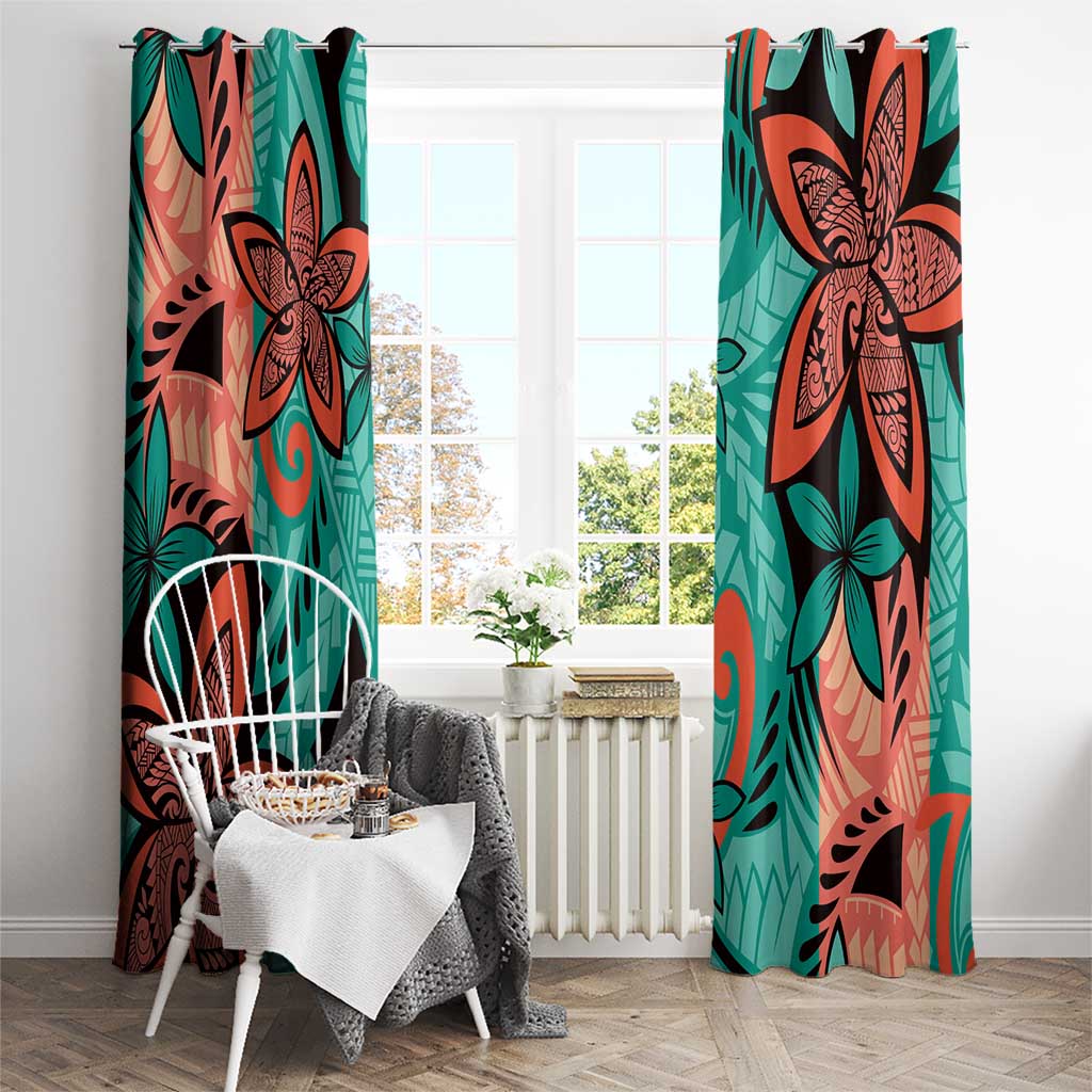 Plumeria Polynesian Pattern Window Curtain Unique Fantasy Teal Orange