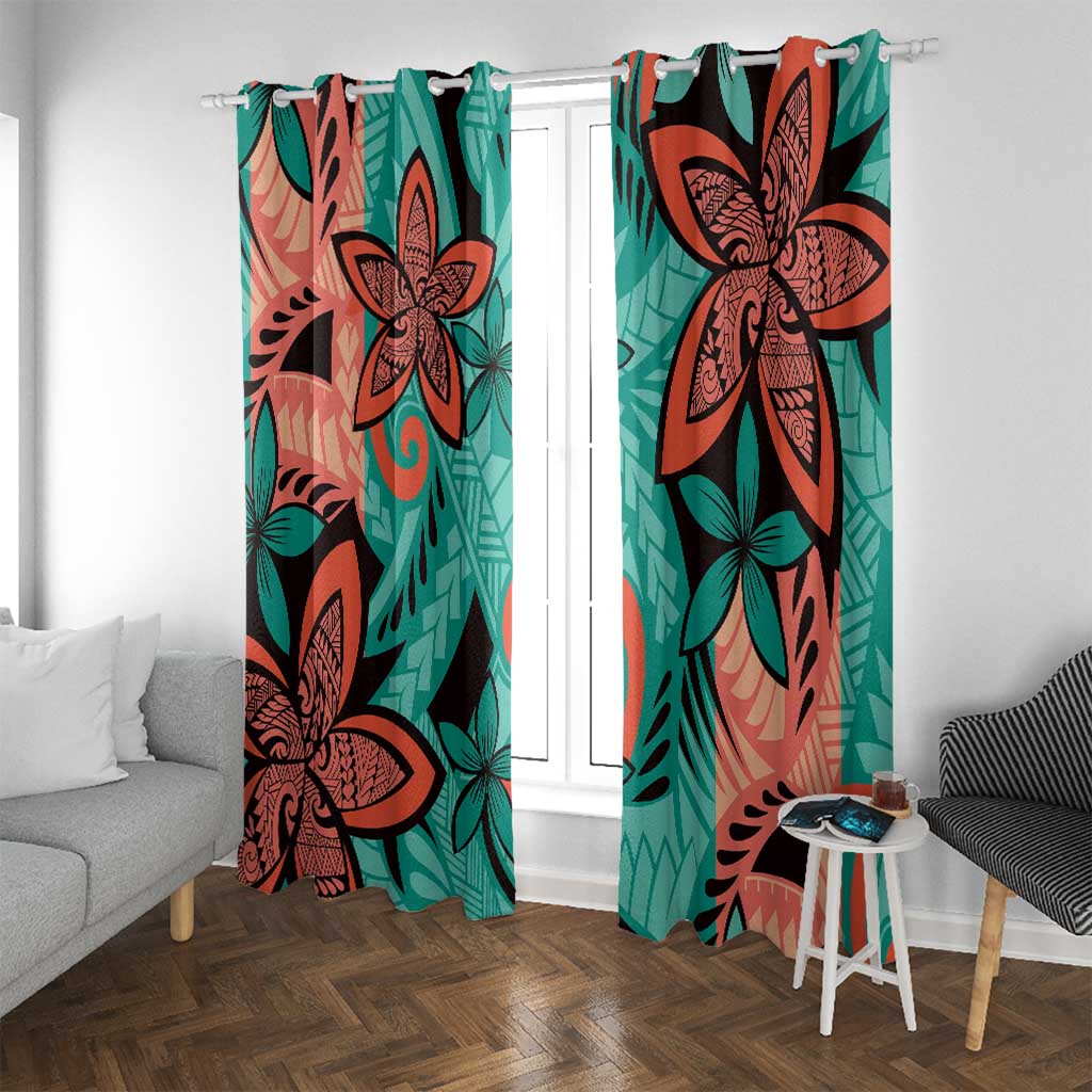 Plumeria Polynesian Pattern Window Curtain Unique Fantasy Teal Orange