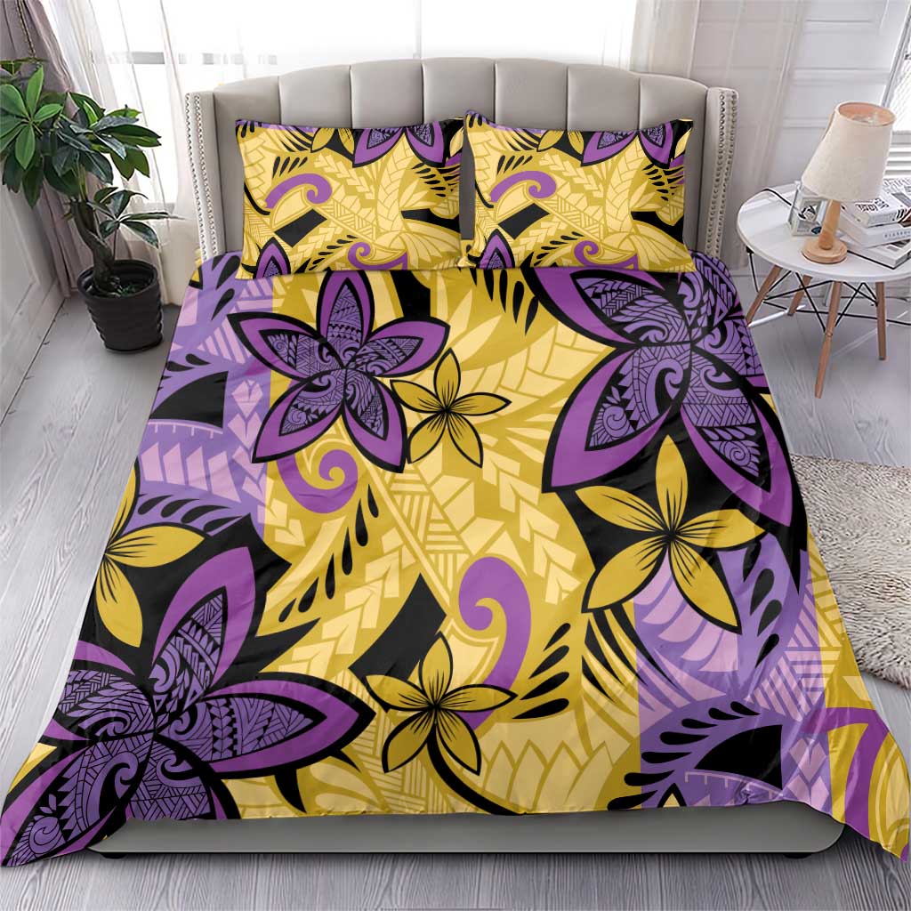 Plumeria Polynesian Pattern Bedding Set Unique Fantasy Yellow Purple