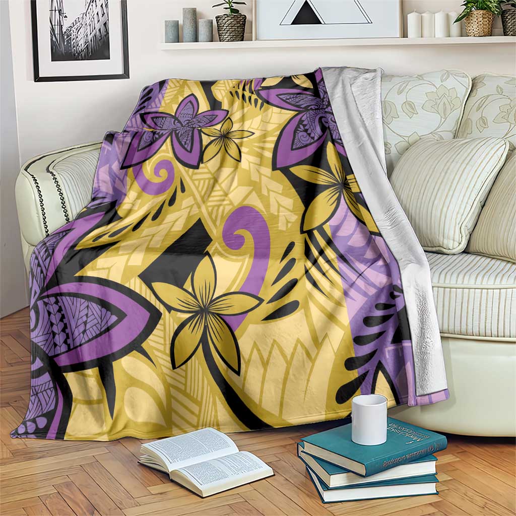Plumeria Polynesian Pattern Blanket Unique Fantasy Yellow Purple