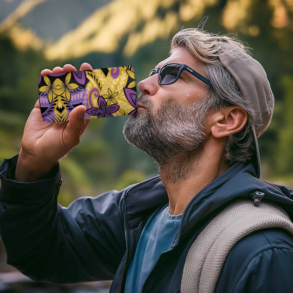 Plumeria Polynesian Pattern 4 in 1 Can Cooler Tumbler Unique Fantasy Yellow Purple