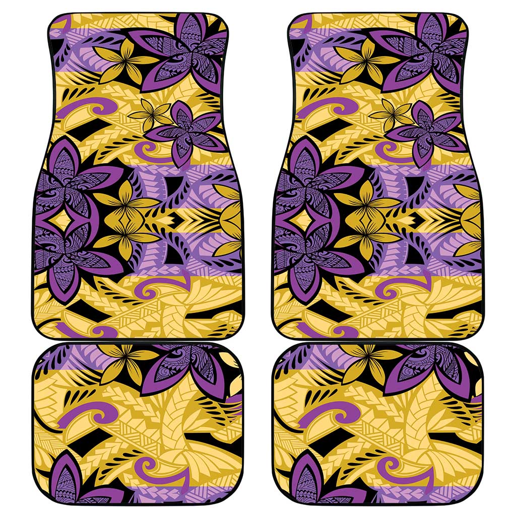 Plumeria Polynesian Pattern Car Mats Unique Fantasy Yellow Purple
