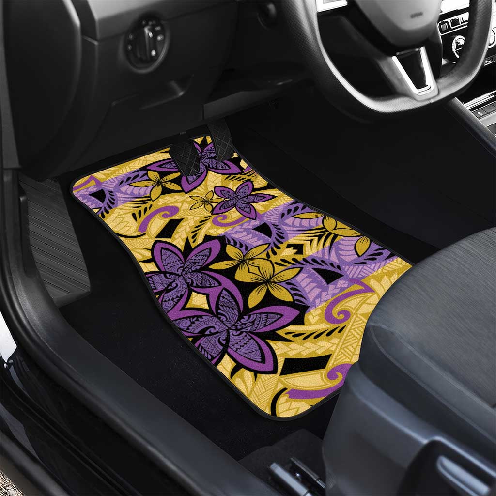 Plumeria Polynesian Pattern Car Mats Unique Fantasy Yellow Purple