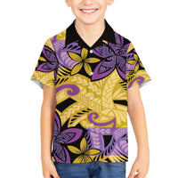 Plumeria Polynesian Pattern Family Matching Long Sleeve Bodycon Dress and Hawaiian Shirt Unique Fantasy Yellow Purple