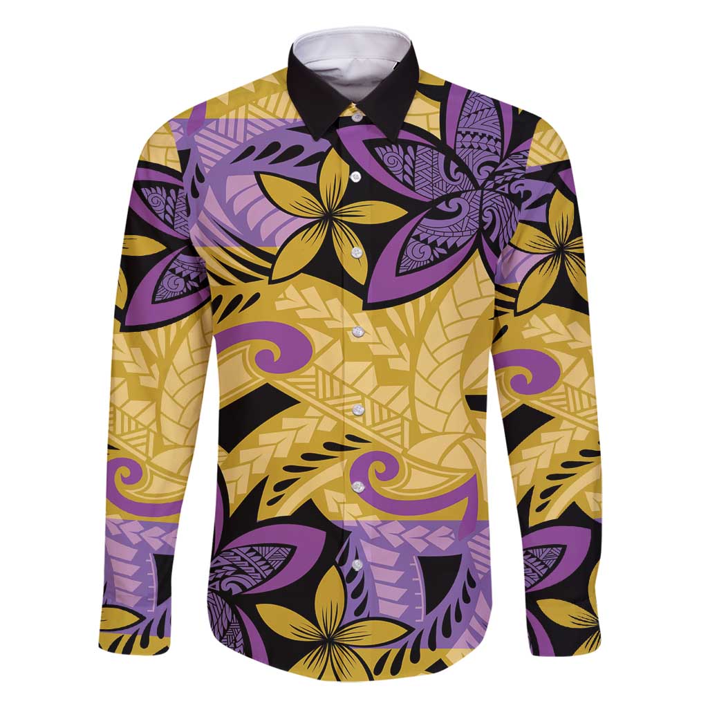 Plumeria Polynesian Pattern Family Matching Mermaid Dress and Hawaiian Shirt Unique Fantasy Yellow Purple