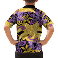 Plumeria Polynesian Pattern Family Matching Off The Shoulder Long Sleeve Dress and Hawaiian Shirt Unique Fantasy Yellow Purple
