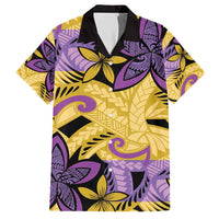 Plumeria Polynesian Pattern Family Matching Short Sleeve Bodycon Dress and Hawaiian Shirt Unique Fantasy Yellow Purple