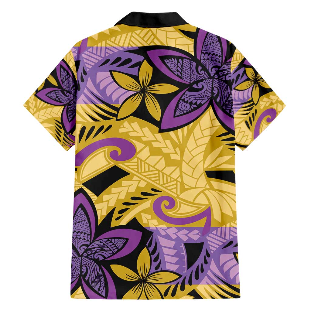 Plumeria Polynesian Pattern Family Matching Short Sleeve Bodycon Dress and Hawaiian Shirt Unique Fantasy Yellow Purple