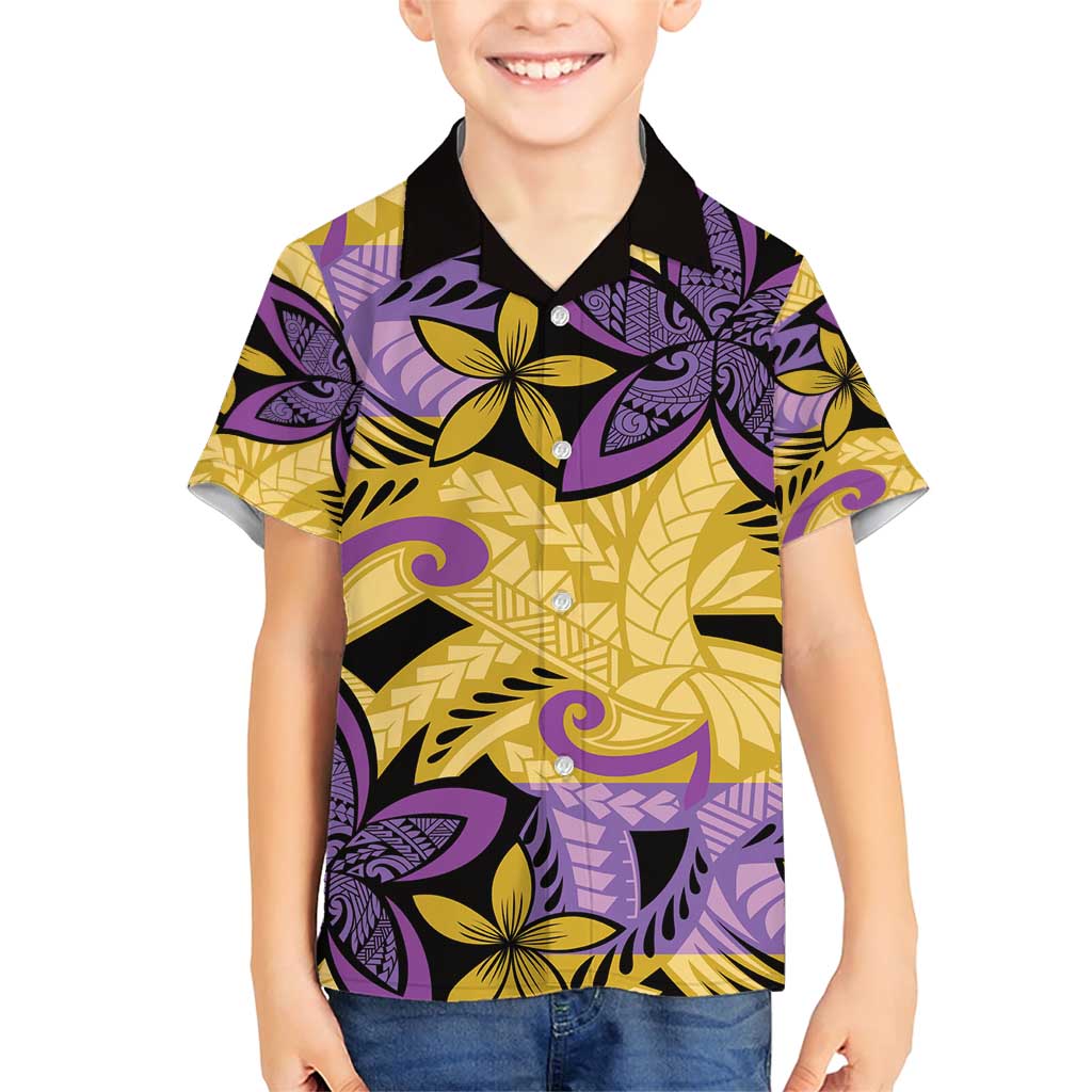 Plumeria Polynesian Pattern Family Matching Short Sleeve Bodycon Dress and Hawaiian Shirt Unique Fantasy Yellow Purple