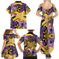 Plumeria Polynesian Pattern Family Matching Summer Maxi Dress and Hawaiian Shirt Unique Fantasy Yellow Purple