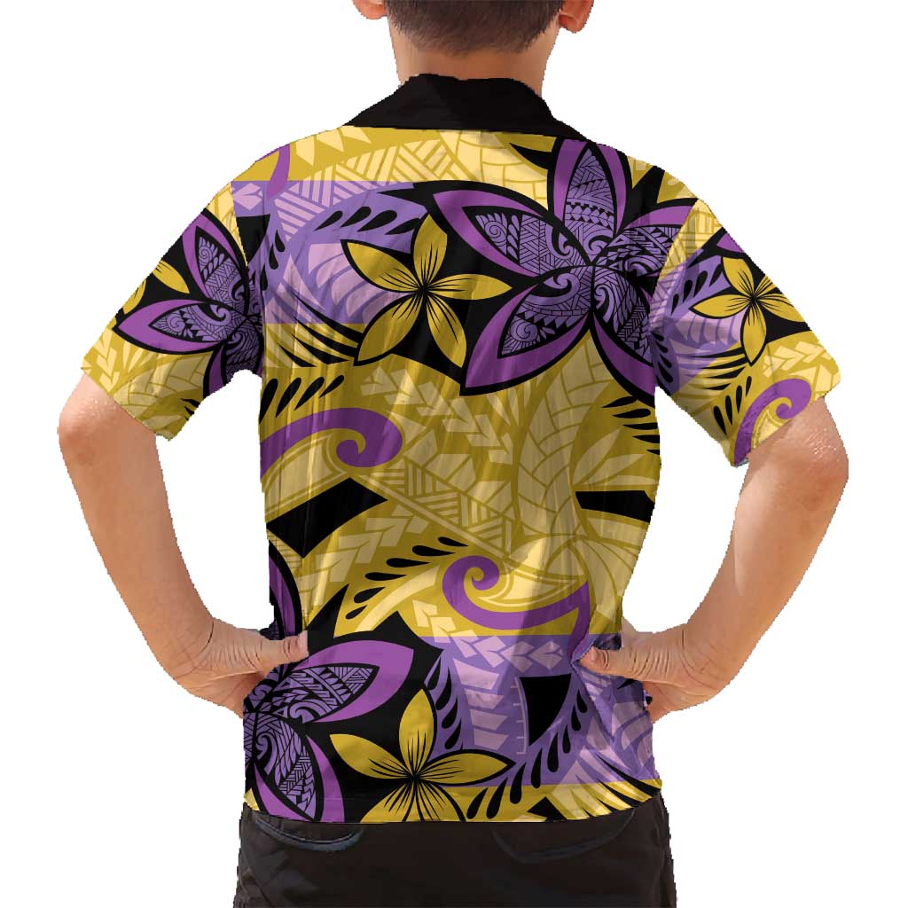Plumeria Polynesian Pattern Family Matching Tank Maxi Dress and Hawaiian Shirt Unique Fantasy Yellow Purple