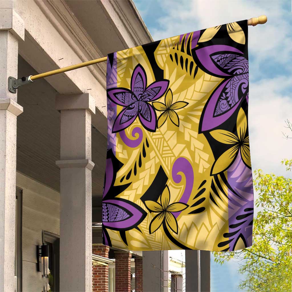 Plumeria Polynesian Pattern Garden Flag Unique Fantasy Yellow Purple