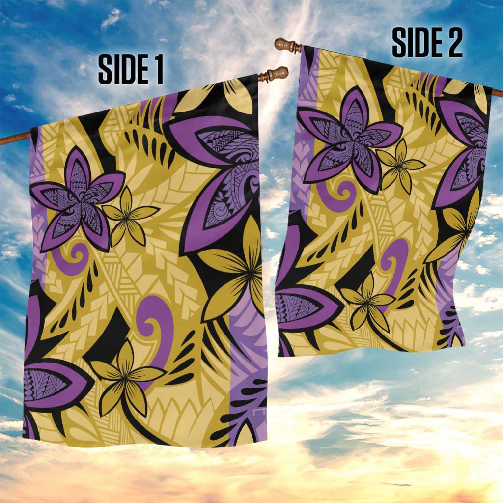 Plumeria Polynesian Pattern Garden Flag Unique Fantasy Yellow Purple