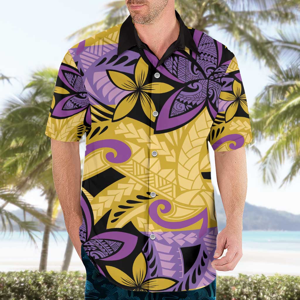 Plumeria Polynesian Pattern Hawaiian Shirt Unique Fantasy Yellow Purple
