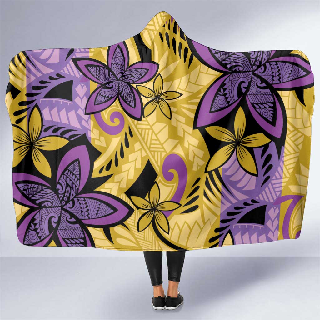 Plumeria Polynesian Pattern Hooded Blanket Unique Fantasy Yellow Purple LT01 One Size Yellow - Polynesian Pride