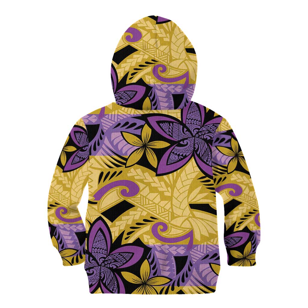 Plumeria Polynesian Pattern Kid Hoodie Unique Fantasy Yellow Purple LT01 - Polynesian Pride