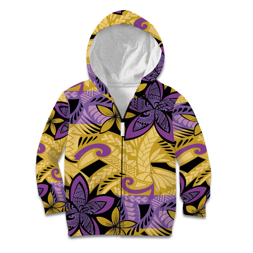 Plumeria Polynesian Pattern Kid Hoodie Unique Fantasy Yellow Purple LT01 Zip Hoodie Yellow - Polynesian Pride