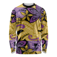 Plumeria Polynesian Pattern Long Sleeve Shirt Unique Fantasy Yellow Purple