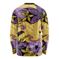 Plumeria Polynesian Pattern Long Sleeve Shirt Unique Fantasy Yellow Purple