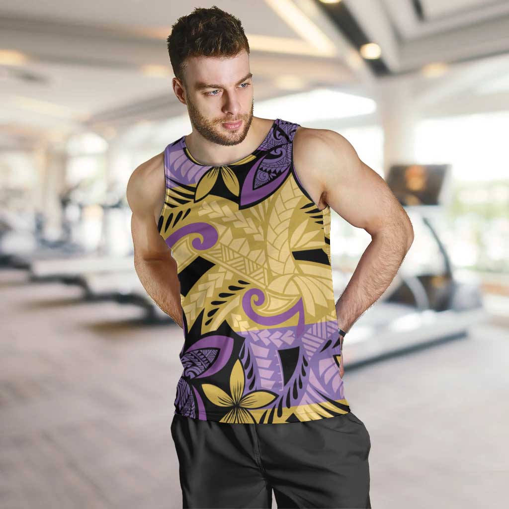 Plumeria Polynesian Pattern Men Tank Top Unique Fantasy Yellow Purple