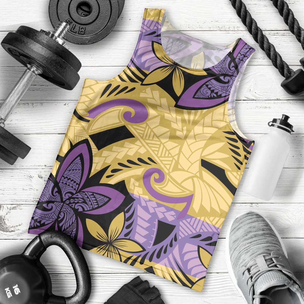 Plumeria Polynesian Pattern Men Tank Top Unique Fantasy Yellow Purple