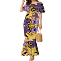Plumeria Polynesian Pattern Mermaid Dress Unique Fantasy Yellow Purple