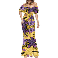 Plumeria Polynesian Pattern Mermaid Dress Unique Fantasy Yellow Purple