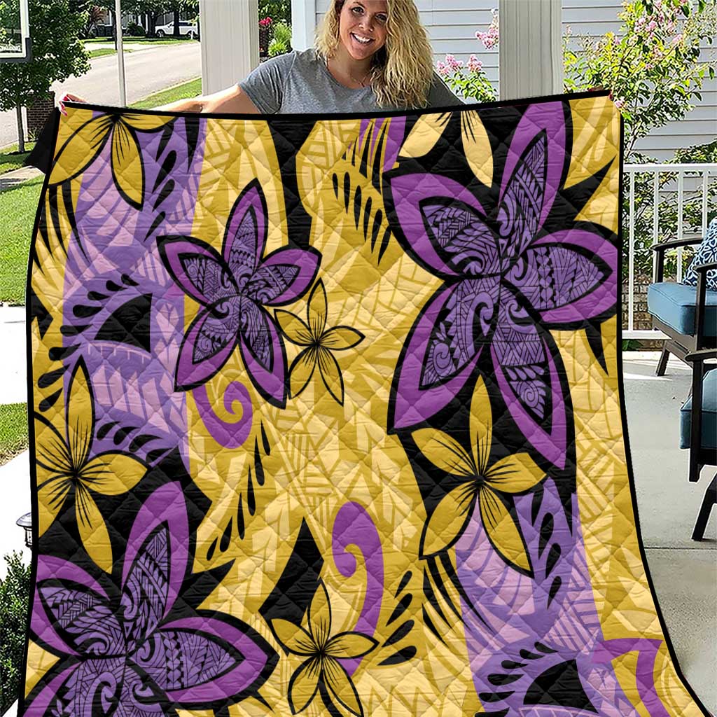 Plumeria Polynesian Pattern Quilt Unique Fantasy Yellow Purple