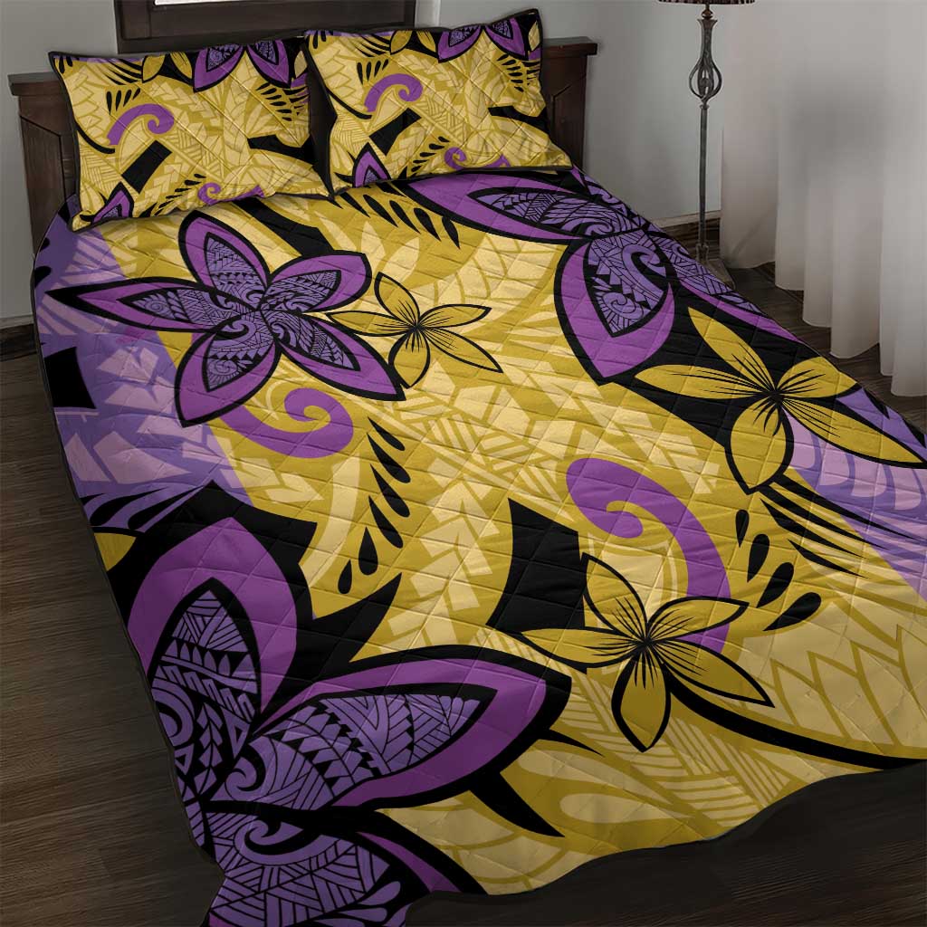 Plumeria Polynesian Pattern Quilt Bed Set Unique Fantasy Yellow Purple