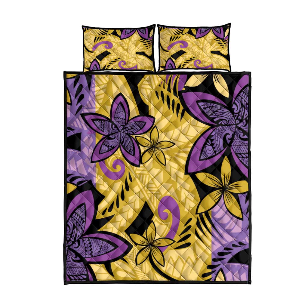 Plumeria Polynesian Pattern Quilt Bed Set Unique Fantasy Yellow Purple
