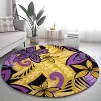 Plumeria Polynesian Pattern Round Carpet Unique Fantasy Yellow Purple