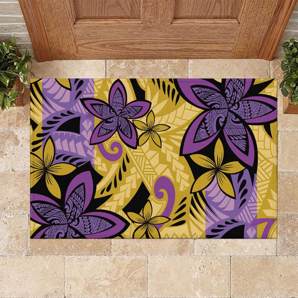 Plumeria Polynesian Pattern Rubber Doormat Unique Fantasy Yellow Purple LT01 Yellow - Polynesian Pride