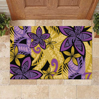 Plumeria Polynesian Pattern Rubber Doormat Unique Fantasy Yellow Purple