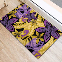 Plumeria Polynesian Pattern Rubber Doormat Unique Fantasy Yellow Purple