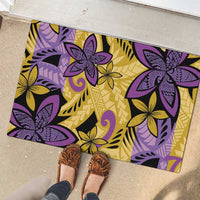 Plumeria Polynesian Pattern Rubber Doormat Unique Fantasy Yellow Purple