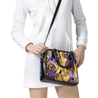 Plumeria Polynesian Pattern Shoulder Handbag Unique Fantasy Yellow Purple