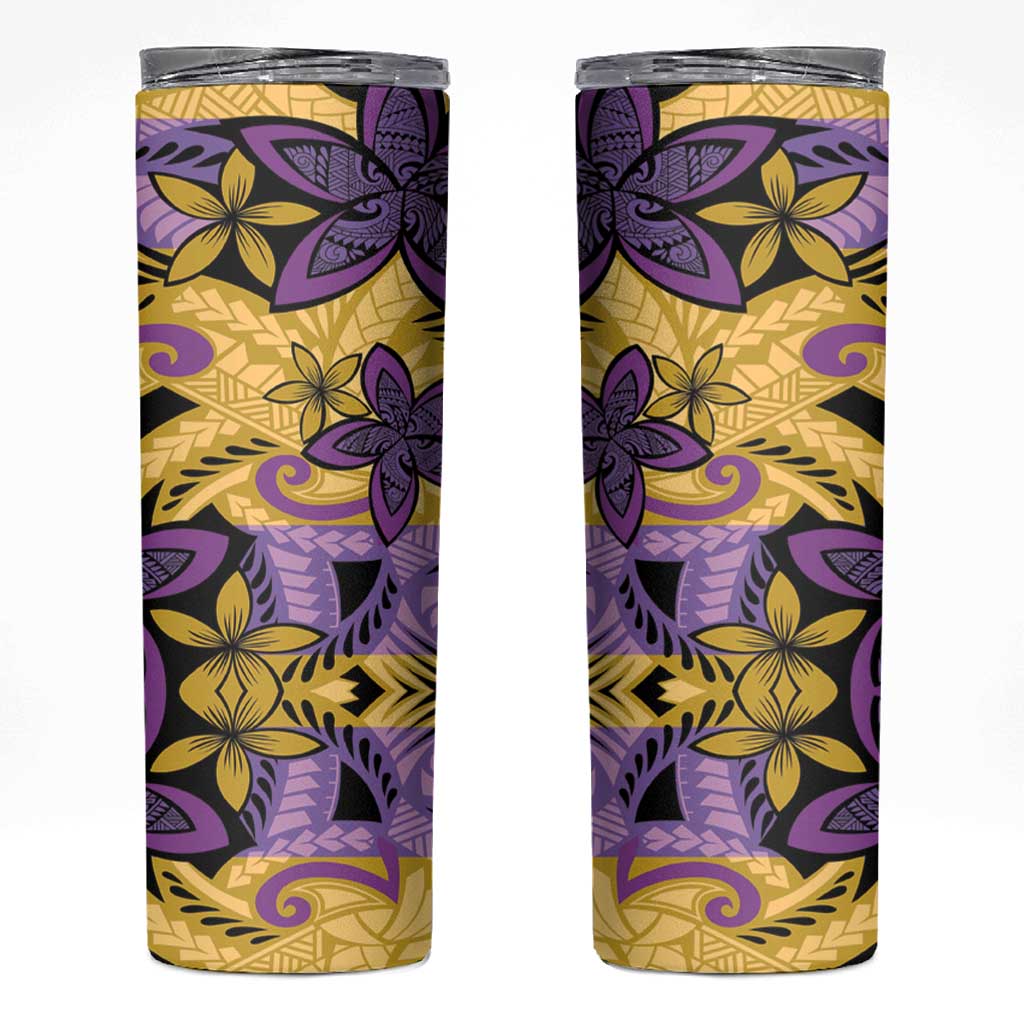 Plumeria Polynesian Pattern Skinny Tumbler Unique Fantasy Yellow Purple