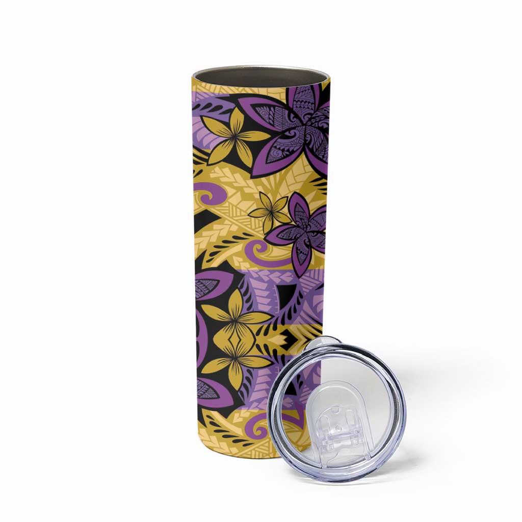 Plumeria Polynesian Pattern Skinny Tumbler Unique Fantasy Yellow Purple