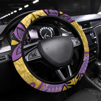 Plumeria Polynesian Pattern Steering Wheel Cover Unique Fantasy Yellow Purple