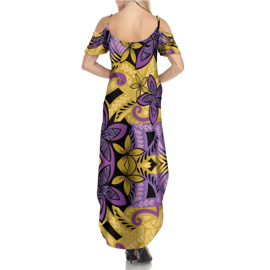 Plumeria Polynesian Pattern Summer Maxi Dress Unique Fantasy Yellow Purple LT01 - Polynesian Pride