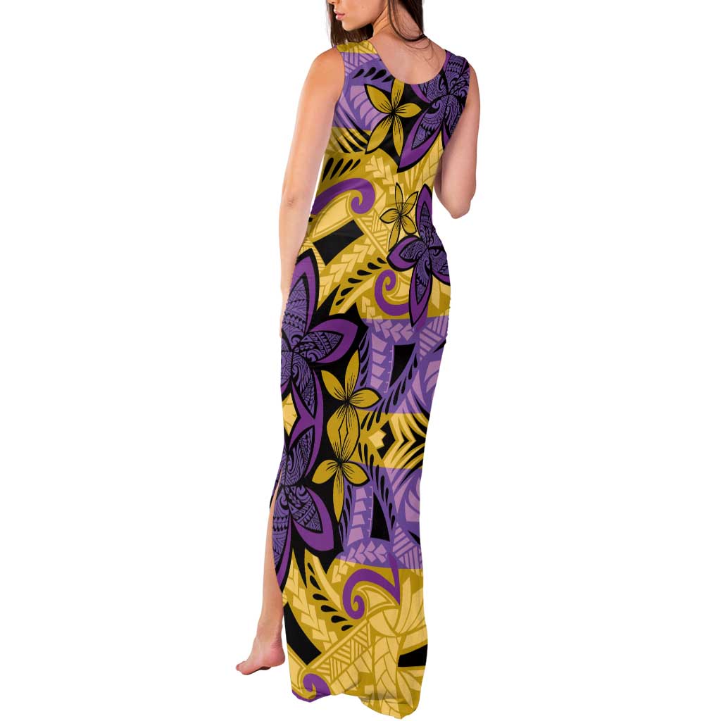 Plumeria Polynesian Pattern Tank Maxi Dress Unique Fantasy Yellow Purple