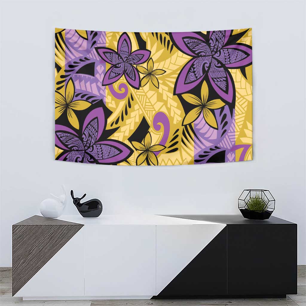 Plumeria Polynesian Pattern Tapestry Unique Fantasy Yellow Purple