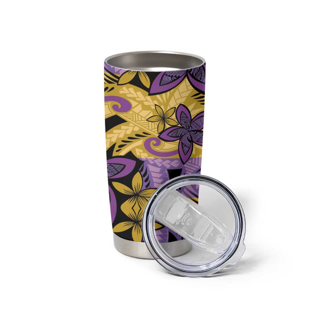 Plumeria Polynesian Pattern Tumbler Cup Unique Fantasy Yellow Purple